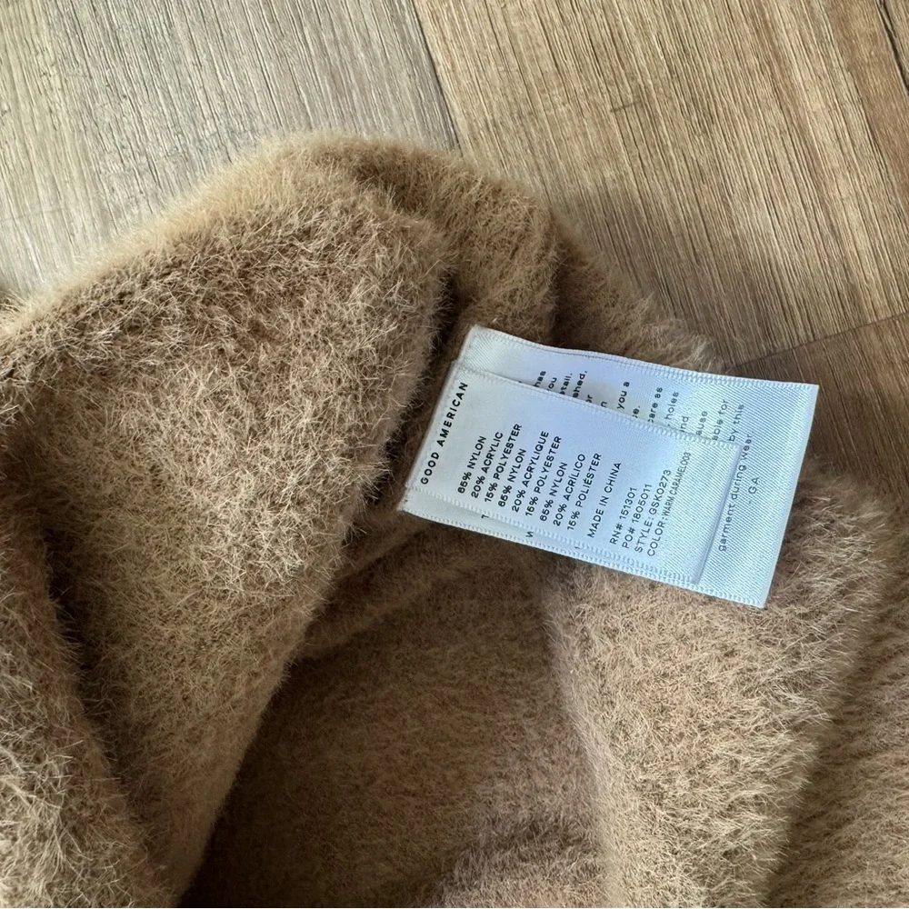 Good American Tan Eyelash Fuzzy Cardigan Sweater XXS/XS - Picture 5 of 6